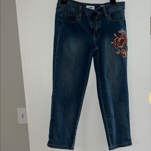 Sonoma Dark Blue Cropped Capri Jeans with Floral Embroidery